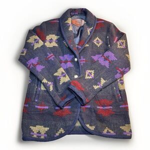 Vintage Woolrich Woman Southwestern Aztec Blanket Jacket Coat Size L USA Made